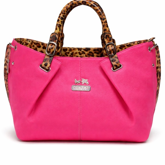 Coach Authentic Large Y2K Genuine Leather Pink and Leopard purse with Scarf